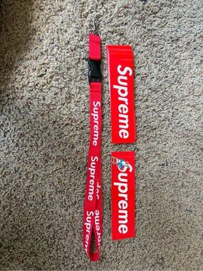 Supreme Red Lanyard with Red Supreme Sticker Set